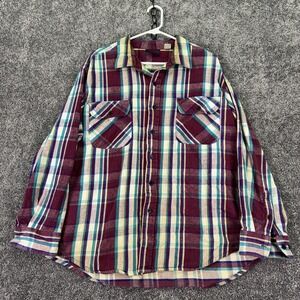 Vtg Dakota Shirt Mens 2XL Plaid Long Sleeve Flannel Button Up Pockets Casual